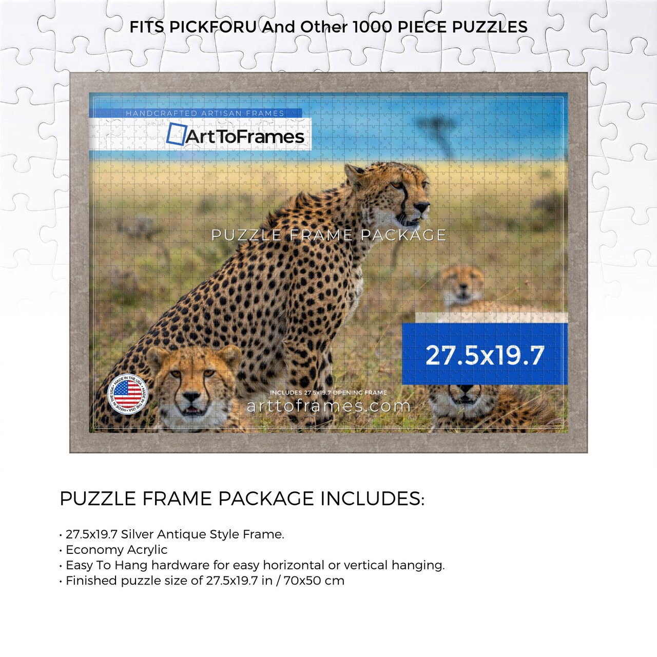 ArtToFrames 27.5x19.7 INCH / 70x50 CM Puzzle Frame for 1000 piece Puzzles.This 1.25 Inch Custom MDF Frame for Puzzles Comes with Economy Acrylic, Available in Multiple Colors